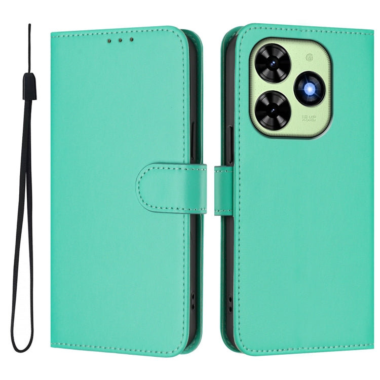For Tecno Spark Go 2024 4G Skin Feel Solid Color Leather Phone Case with Lanyard(Green)