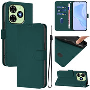 For Tecno Spark Go 2024 4G Skin Feel Solid Color Leather Phone Case with Lanyard(Dark Green)