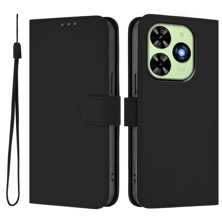 For Tecno Spark Go 2024 4G Skin Feel Solid Color Leather Phone Case with Lanyard(Black)