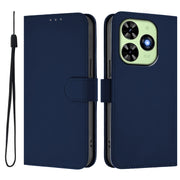 For Tecno Spark Go 2024 4G Skin Feel Solid Color Leather Phone Case with Lanyard(Navy Blue)