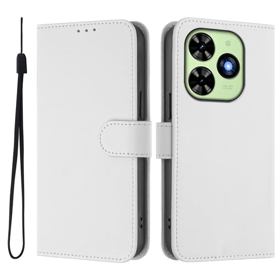 For Tecno Spark Go 2024 4G Skin Feel Solid Color Leather Phone Case with Lanyard(White)