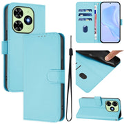 For Tecno Spark Go 2024 4G Skin Feel Solid Color Leather Phone Case with Lanyard(Sky Blue)