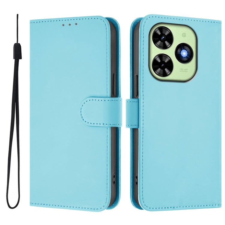 For Tecno Spark Go 2024 4G Skin Feel Solid Color Leather Phone Case with Lanyard(Sky Blue)