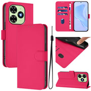 For Tecno Spark Go 2024 4G Skin Feel Solid Color Leather Phone Case with Lanyard(Rose Red)