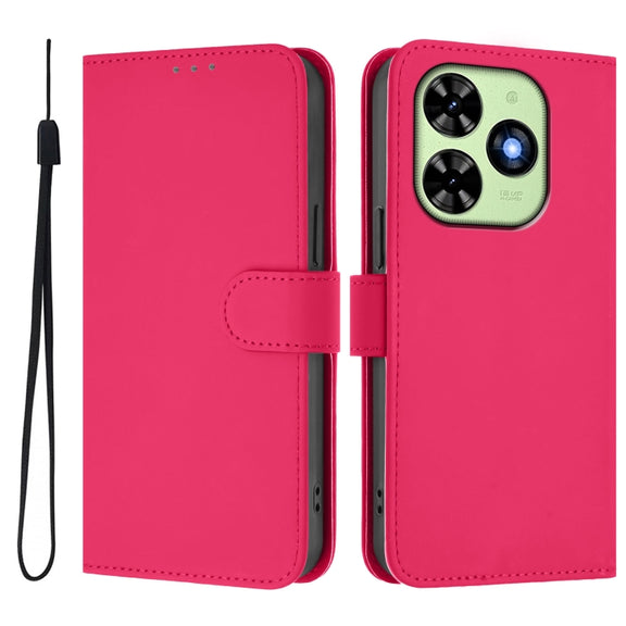 For Tecno Spark Go 2024 4G Skin Feel Solid Color Leather Phone Case with Lanyard(Rose Red)