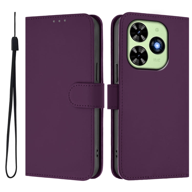 For Tecno Spark Go 2024 4G Skin Feel Solid Color Leather Phone Case with Lanyard(Violet)
