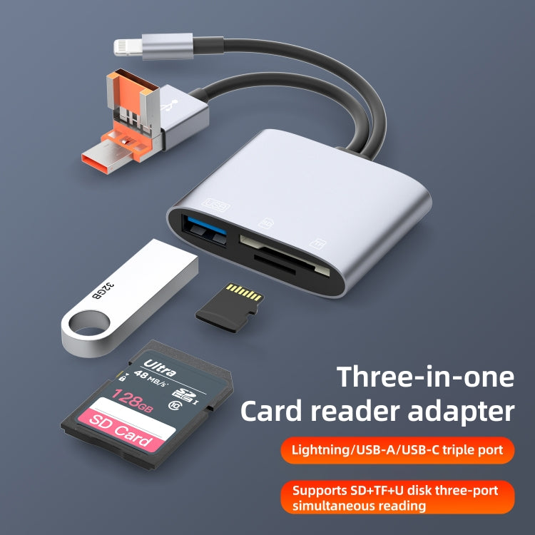 NK-3041TL Pro USB-C / Type-C, 8 Pin, USB to USB, TF / SD Card Multi-function Card Reader Adapter(Silver Grey)