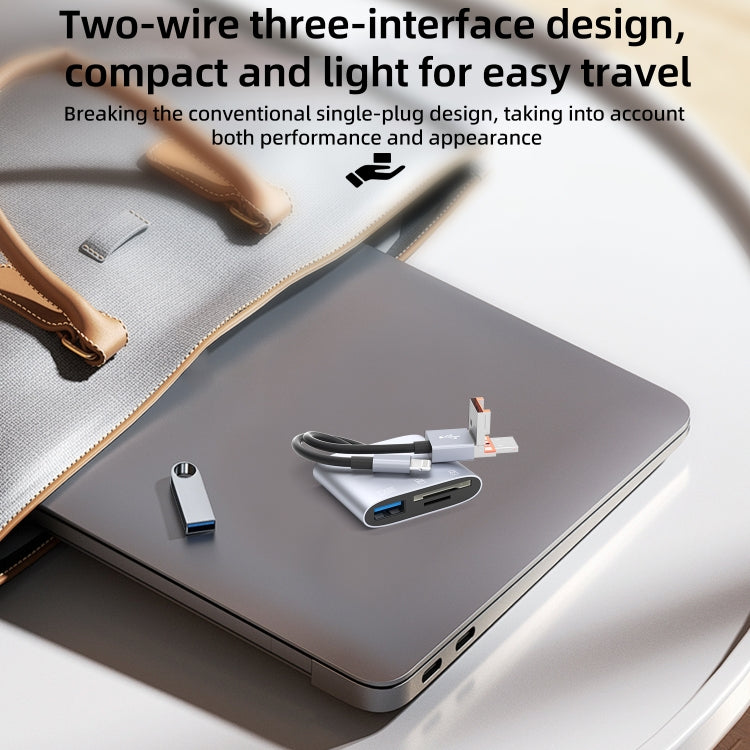 NK-3041TL Pro USB-C / Type-C, 8 Pin, USB to USB, TF / SD Card Multi-function Card Reader Adapter(Silver Grey)