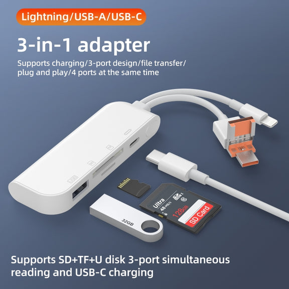NK-9109TL Pro USB-C / Type-C, 8 Pin, USB to USB-C / Type-C, USB, TF / SD Card Multi-function Adapter(White)