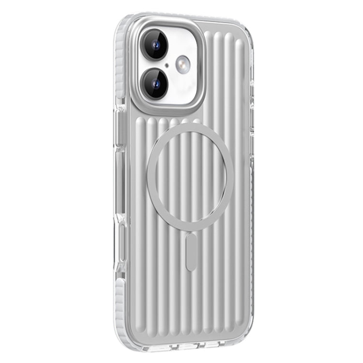 For iPhone 16 Mutural Corrugated Texture Magsafe Magnetic Shockproof Phone Case(Silver)
