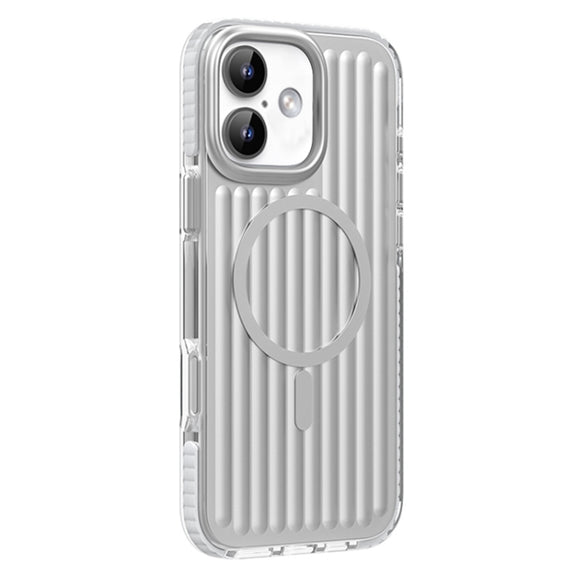 For iPhone 16 Mutural Corrugated Texture Magsafe Magnetic Shockproof Phone Case(Silver)