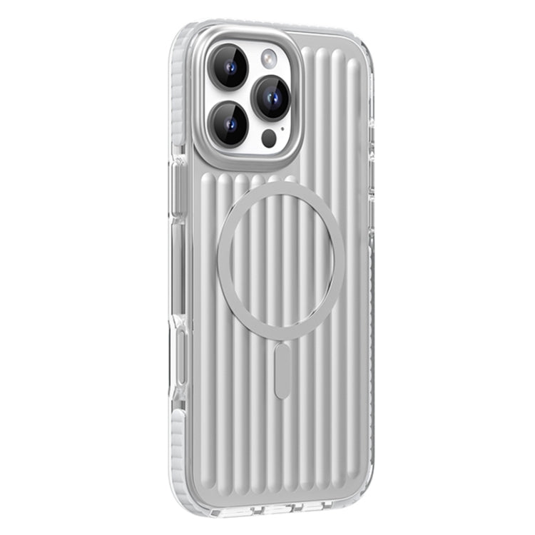 For iPhone 16 Pro Mutural Corrugated Texture Magsafe Magnetic Shockproof Phone Case(Silver)