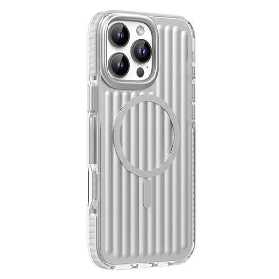 For iPhone 16 Pro Mutural Corrugated Texture Magsafe Magnetic Shockproof Phone Case(Silver)