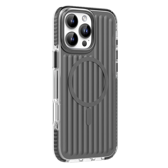 For iPhone 16 Pro Mutural Corrugated Texture Magsafe Magnetic Shockproof Phone Case(Dark Grey)