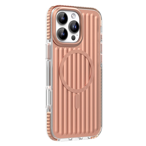 For iPhone 16 Pro Max Mutural Corrugated Texture Magsafe Magnetic Shockproof Phone Case(Antique Brass)