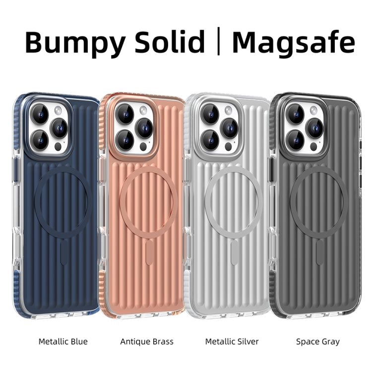 For iPhone 16 Pro Mutural Corrugated Texture Magsafe Magnetic Shockproof Phone Case(Blue)