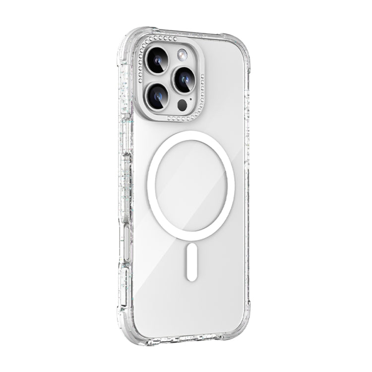 For iPhone 16 Pro Max Mutural Blink Series Glitter Edge MagSafe Magnetic Phone Case(White)