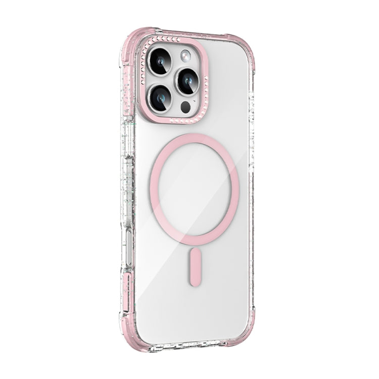 For iPhone 16 Pro Mutural Blink Series Glitter Edge MagSafe Magnetic Phone Case(Pink)