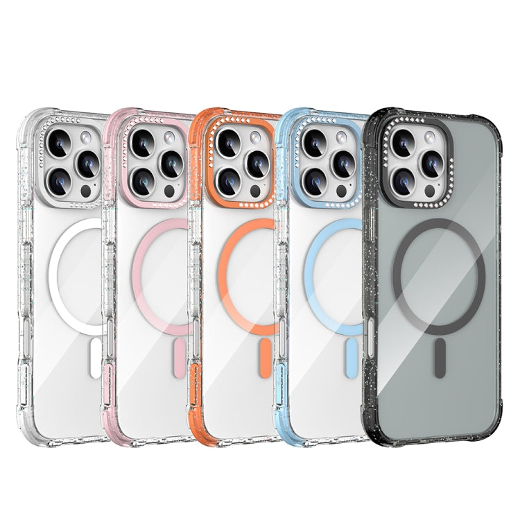 For iPhone 16 Mutural Blink Series Glitter Edge MagSafe Magnetic Phone Case(Orange)