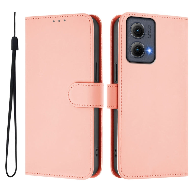 For Motorola Edge 5G 2024 Skin Feel Solid Color Leather Phone Case with Lanyard(Pink)