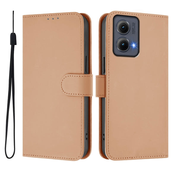 For Motorola Edge 5G 2024 Skin Feel Solid Color Leather Phone Case with Lanyard(Nude)