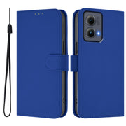 For Motorola Edge 5G 2024 Skin Feel Solid Color Leather Phone Case with Lanyard(Dark Blue)