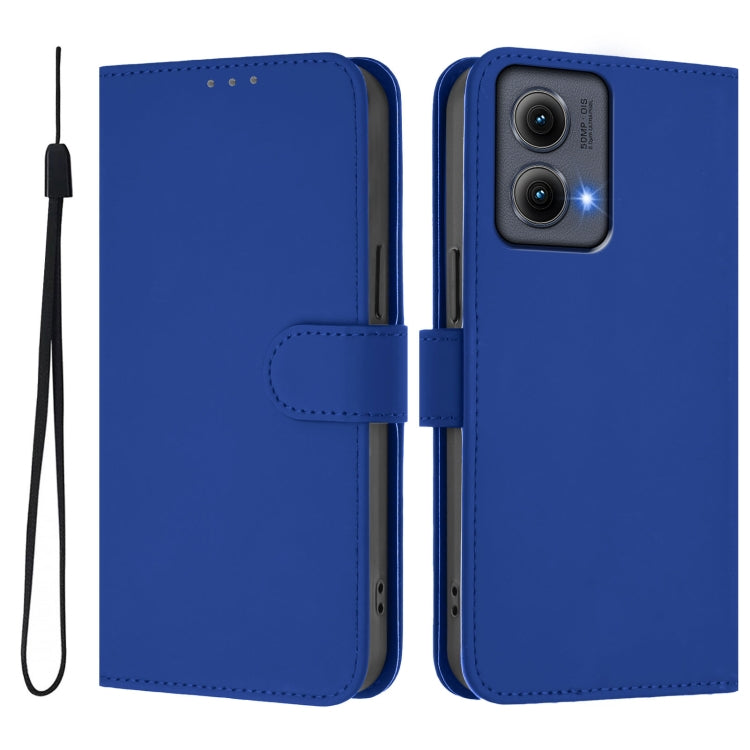 For Motorola Edge 5G 2024 Skin Feel Solid Color Leather Phone Case with Lanyard(Dark Blue)
