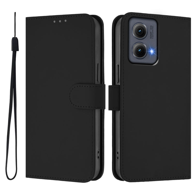 For Motorola Edge 5G 2024 Skin Feel Solid Color Leather Phone Case with Lanyard(Black)