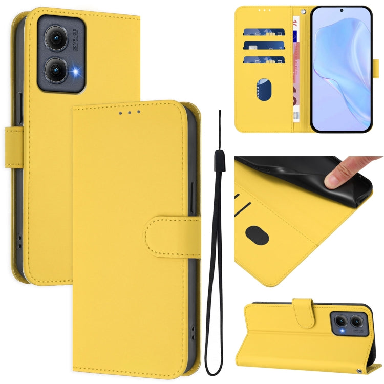 For Motorola Edge 5G 2024 Skin Feel Solid Color Leather Phone Case with Lanyard(Lemon Yellow)
