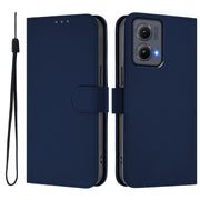 For Motorola Edge 5G 2024 Skin Feel Solid Color Leather Phone Case with Lanyard(Navy Blue)