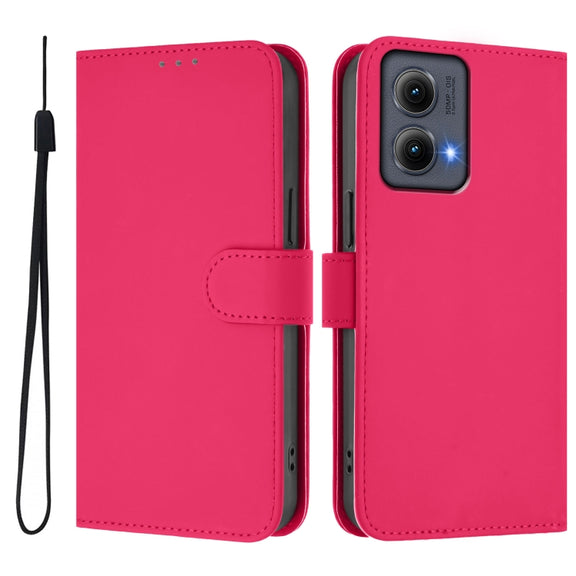 For Motorola Edge 5G 2024 Skin Feel Solid Color Leather Phone Case with Lanyard(Rose Red)