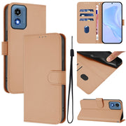 For Motorola Moto G Play 5G 2024 Global Skin Feel Solid Color Leather Phone Case with Lanyard(Nude)