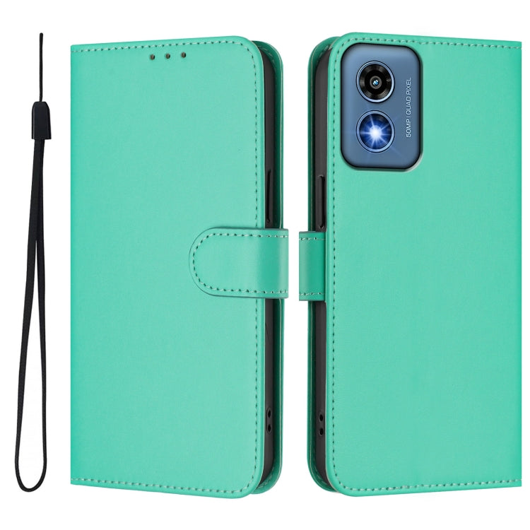 For Motorola Moto G Play 5G 2024 Global Skin Feel Solid Color Leather Phone Case with Lanyard(Green)