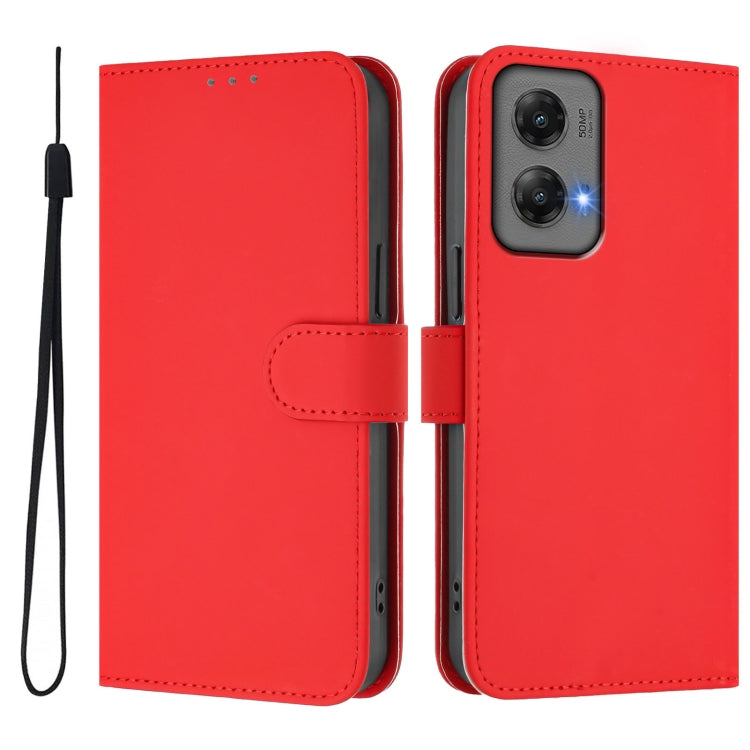 For Motorola Moto G Stylus 5G 2024 Skin Feel Solid Color Leather Phone Case with Lanyard(Red)