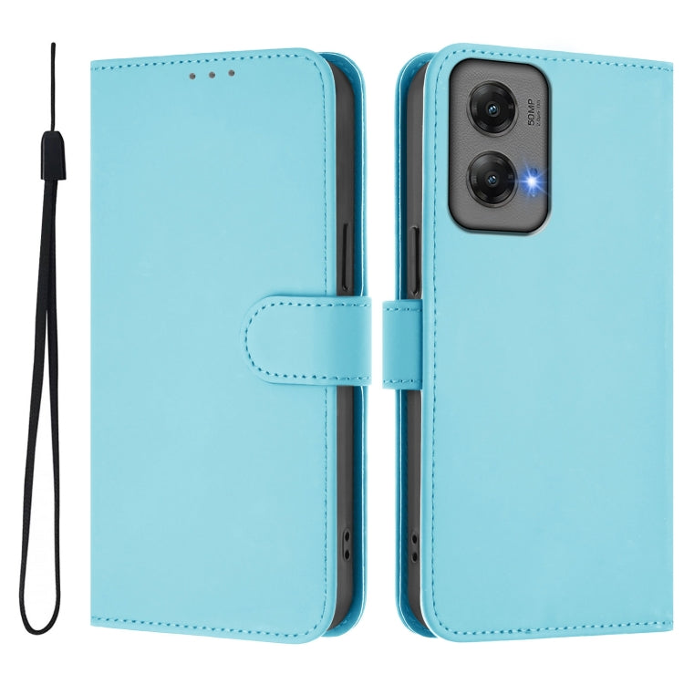 For Motorola Moto G Stylus 5G 2024 Skin Feel Solid Color Leather Phone Case with Lanyard(Sky Blue)