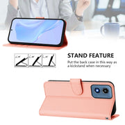 For Motorola Moto G Play 4G 2024 Global Skin Feel Solid Color Leather Phone Case with Lanyard(Pink)
