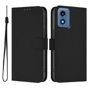For Motorola Moto G Play 4G 2024 Global Skin Feel Solid Color Leather Phone Case with Lanyard(Black)