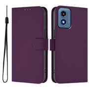 For Motorola Moto G Play 4G 2024 Global Skin Feel Solid Color Leather Phone Case with Lanyard(Violet)