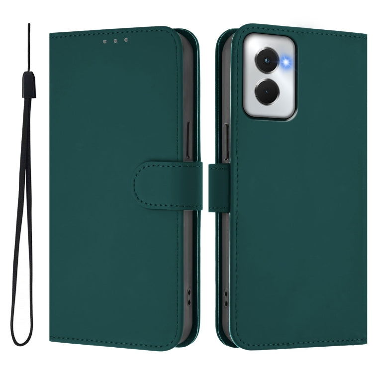 For Motorola Moto G Power 5G 2024 Skin Feel Solid Color Leather Phone Case with Lanyard(Dark Green)