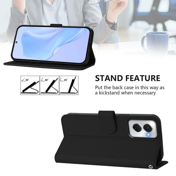 For Motorola Moto G Power 5G 2024 Skin Feel Solid Color Leather Phone Case with Lanyard(Black)