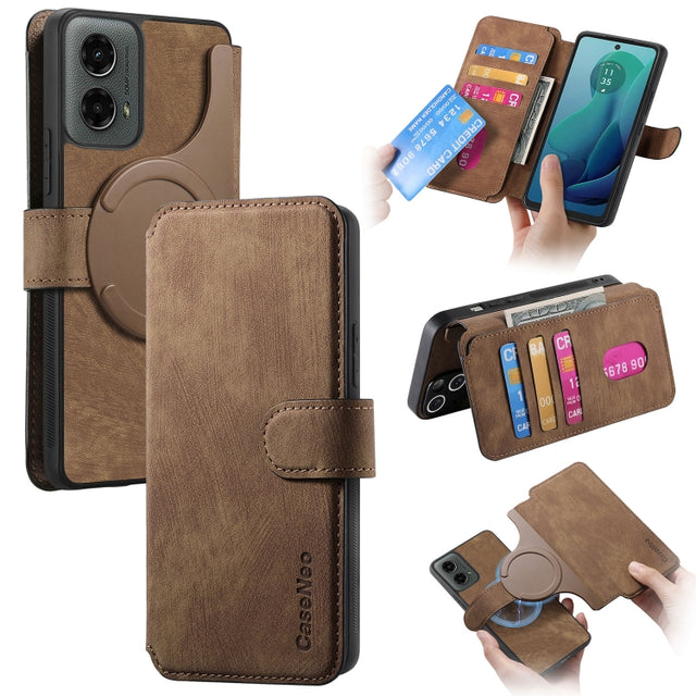 For Motorola Moto G 5G 2024 CaseNeo MagSafe RFID Anti-theft Retro Leather Phone Case(Brown)
