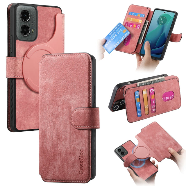 For Motorola Moto G 5G 2024 CaseNeo MagSafe RFID Anti-theft Retro Leather Phone Case(Pink)
