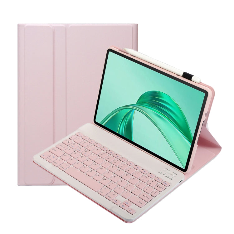 For Honor Pad X8a / X9 2024 AH25 Ultra-thin Detachable Bluetooth Keyboard Leather Tablet Case(Pink White)