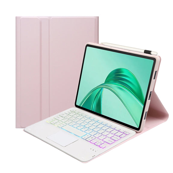 For Honor Pad X8a / X9 2024 AH25-AS Ultra-thin Detachable Backlight Bluetooth Keyboard Leather Tablet Case with Touchpad(Pink White)