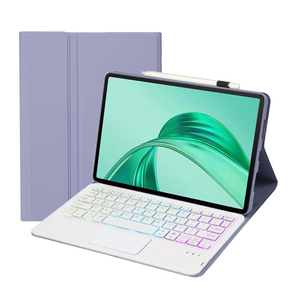 For Honor Pad X8a / X9 2024 AH25-AS Ultra-thin Detachable Backlight Bluetooth Keyboard Leather Tablet Case with Touchpad(Lavender White)