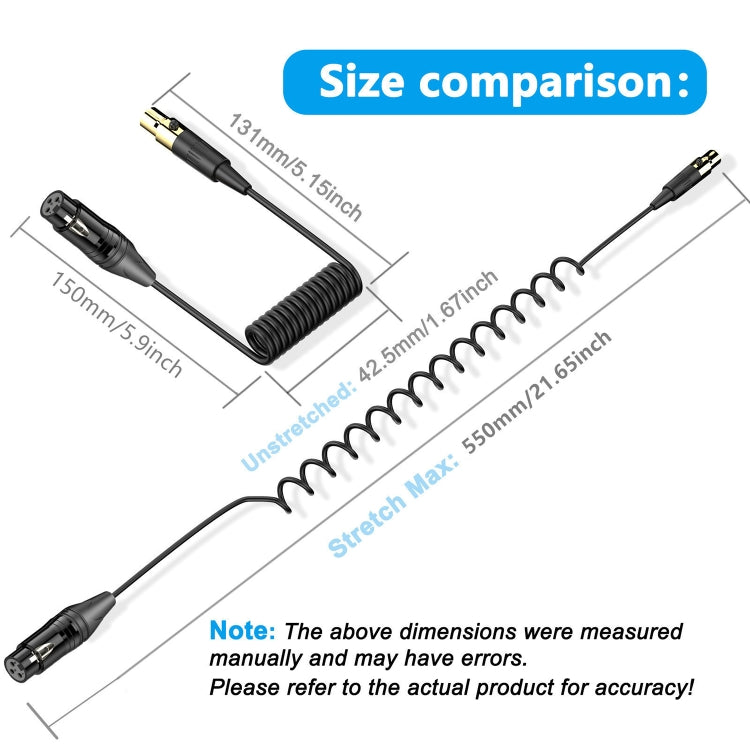 Mini XLR Female to XLR Male Audio Mixer Mini Microphone Coiled Audio Cable, Length: 0.5m(Black)