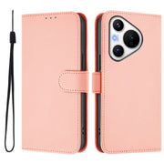 For Huawei Pura 70 Skin Feel Solid Color Leather Phone Case with Lanyard(Pink)