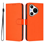 For Huawei Pura 70 Skin Feel Solid Color Leather Phone Case with Lanyard(Orange)
