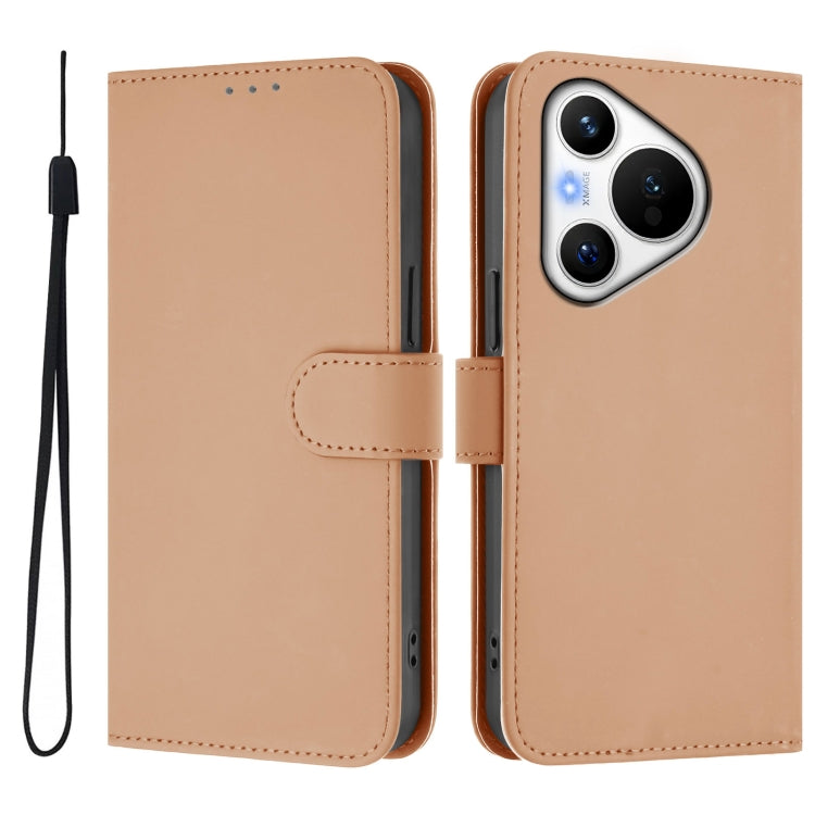 For Huawei Pura 70 Skin Feel Solid Color Leather Phone Case with Lanyard(Nude)