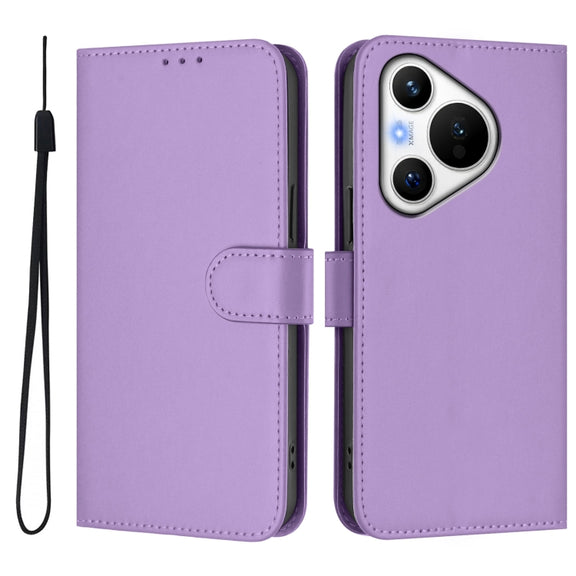 For Huawei Pura 70 Skin Feel Solid Color Leather Phone Case with Lanyard(Lavender Purple)